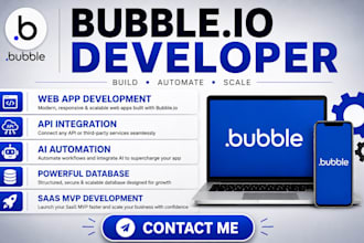 build no code bubble io web app, saas mvp, API  and ai automation
