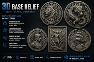 do 3d printing model sculpting and bas relief