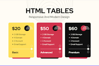 design comparison, pricing or any type of HTML table