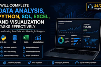 complete data analysis, python, sql, excel, and visualization tasks effectively