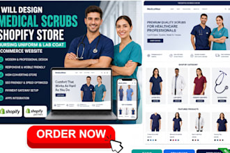 design medical scrubs shopify store nursing uniform, lab coat ecommerce website