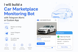 build a car marketplace monitoring bot with telegram alerts or custom app
