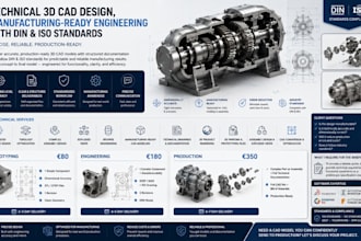do 3d cad design, manufacturing ready engineering with din and iso standards