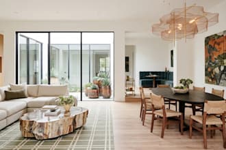 design custom living room open concept, dining room with realistic 3d rendering