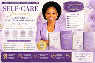 design self care journals, planners, wellness workbooks for women