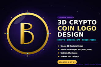 design crypto coin, bitcoin, token and 3d cryptocurrency logo design