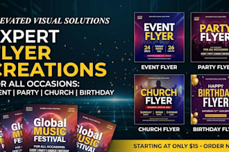 design professional event flyer, party flyer, birthday flyer and church flyer