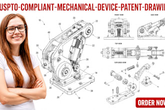 create uspto compliant mechanical device patent drawings for your invention