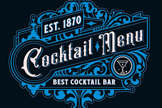 draw wonderful cocktail bar vintage logo design with 1 day delivery