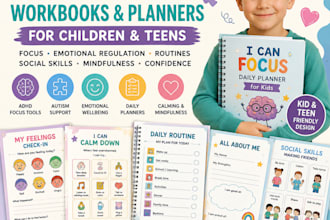 create adhd planners and autism worksheets for kids and teens