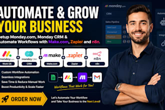 setup monday com monday CRM and automate workflows with make com zapier n8n