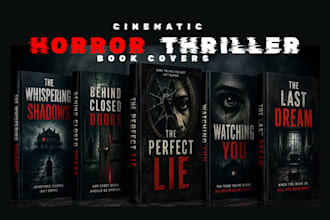 design cinematic psychological horror thriller book cover for ebook, kdp authors