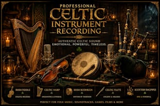 record authentic irish fiddle celtic harp bodhran  flute and scottish bagpipes