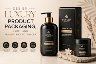 design luxury product packaging, label, and realistic product render