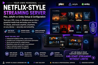setup commercial plex, jelliyfin, emby, media server on vps, linux, window