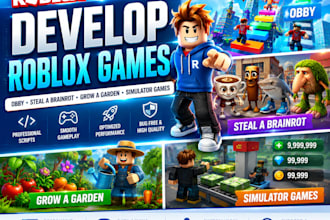 develop roblox obby,steal a brainrot, grow a garden, simulator games