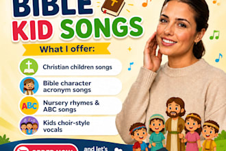 write lyrics, compose christian catchy song, lyrics video, kids bible character