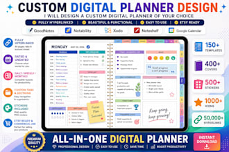 design custom etsy digital planner, hyperlinked planner, etsy digital products