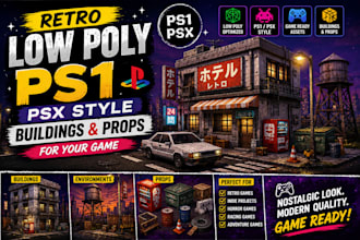 create retro low poly ps1 psx buildings and props for games