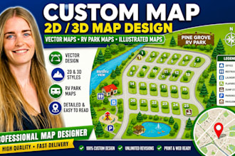 design a custom 3d isometric or 2d map illustration, vector map, rv park map