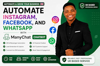 automate instagram, facebook, and whatsapp with manychat chatbot