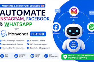 automate instagram, facebook, and whatsapp with manychat chatbot