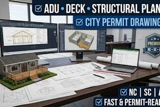 draw adu, deck, structural and city permit plans nc sc az