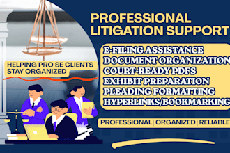 assist with court e filing, exhibits, and legal document organization