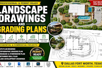 design professional landscape drawings, grading plans, hardscape, patio in texas