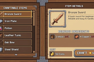design pixel art game ui, gui menus, rpg item icons, interface assets and logo
