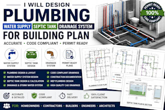 design plumbing water supply septic tank drainage system for building plan