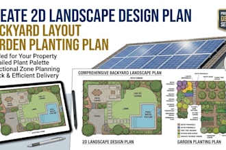 create 2d landscape design plan, backyard layout, garden planting plan