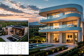 create modern luxury villa interior, 3d visualization, and rendering