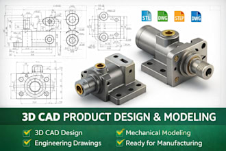 do 3d cad product design, mechanical modeling and cad drawing for manufacturing