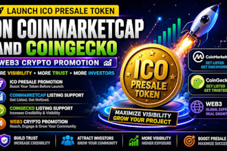 launch ico presale token on coinmarketcap and coingecko web3 crypto promotion