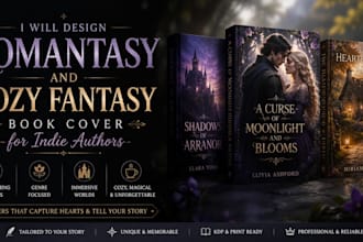 design a romantasy and cozy fantasy book cover for indie authors