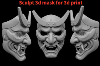 sculpt 3d printable cosplay mask, anime mask 3d cosplay prop for 3d printing