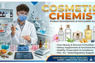 develop formulas for cosmetic formulation, skincare, hair care, organic product