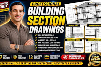 design civil engineering building, foundation wall drawings and wall sections