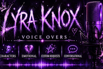 record expressive female voiceovers, character voices, and custom requests