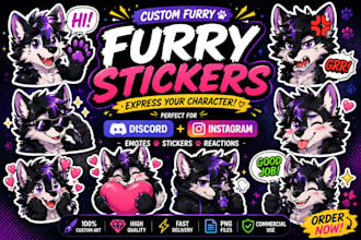 draw furry art, fursona furry character reference sheet discord instagram emotes