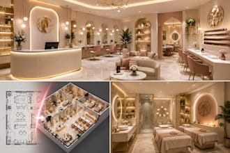 design realistic 3d beauty salon, spa and nail studio interior rendering