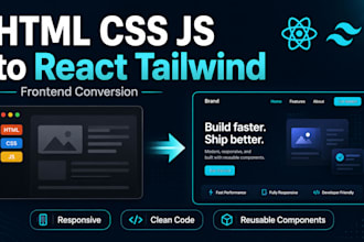 convert html css javascript website to react tailwind css
