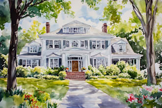 create personalized watercolor dream house illustration