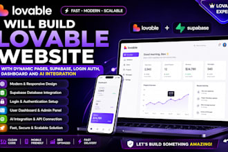 fix, build lovable website with dynamic pages, supabase, login auth, dashboard