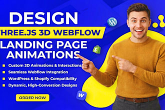 build 3d animated landing page for webflow wordpress shopify site design