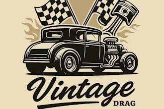 design a hot rod team racing car classic vintage logo