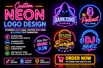 design stunning neon logo, custom neon sign and glowing text animation