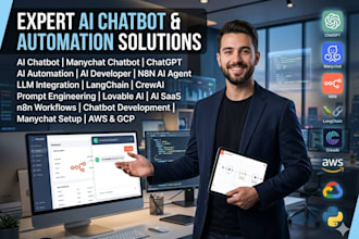 develop ai saas app, n8n ai agent, ai chatbot, manychat crewai langchain lovable