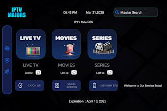 build iptv app, smart TV app, live TV, epg support, vod app with panel